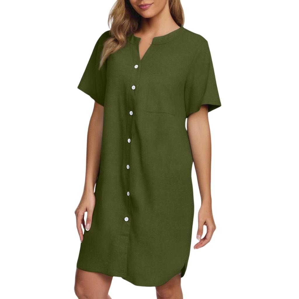 Women's Casual Fashion Sexy Short Sleeve Short Solid Color Nightgown Dress