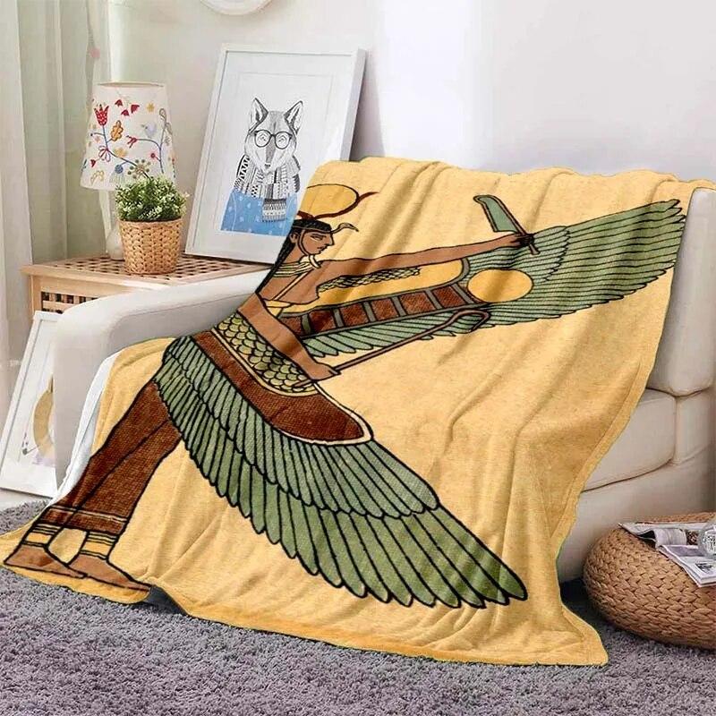 Ancient Egyptian Elements Print Blanket, For Sofa Couch Office Bed Camping , Multi-purpose Gift Blanket For All Season Clear