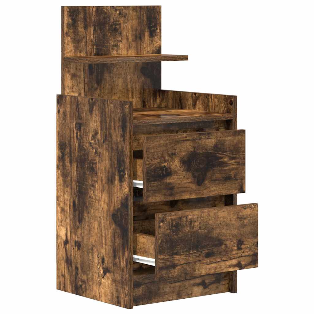 Nightstand with 2 Drawers Smoked Oak Finish 38 x 34 x 80 cm