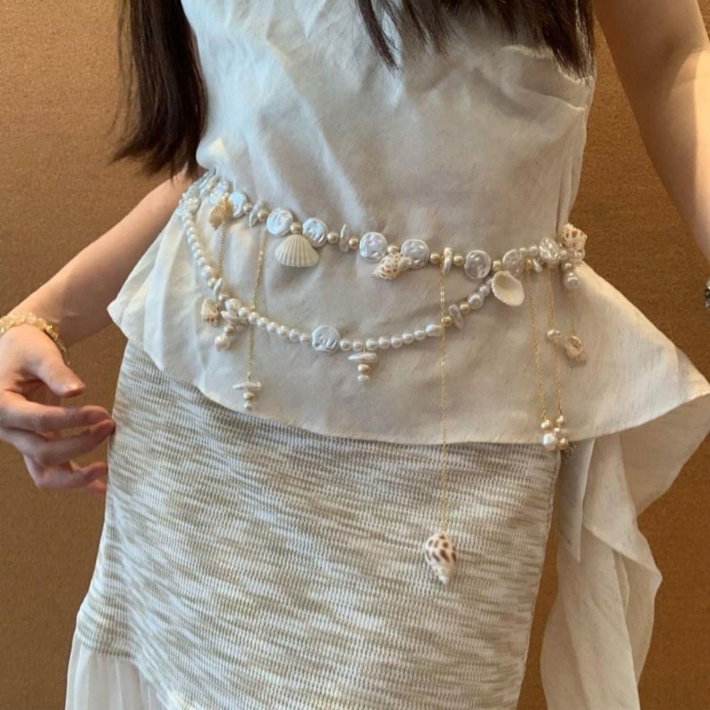 Elegant Double Layer Seashell Waist Chain Starfish Belly Chain Niche Ocean Themed Body Chain Beach