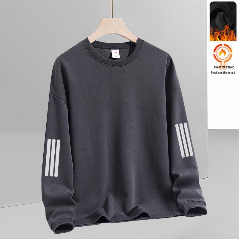 Men's Heavyweight 380g Round Neck Sweatshirt, Winter Loose Fit, Plus Velvet, Long Sleeve Pullover, Casual Versatile Base Layer
