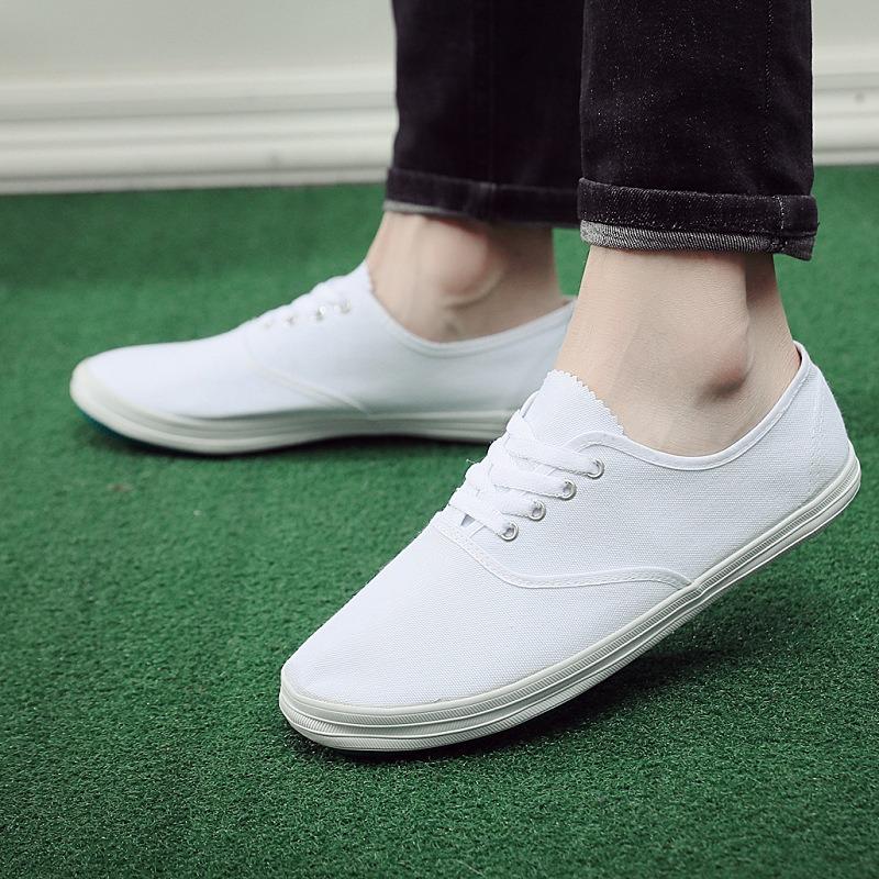 New unisex single shoes work shoes casual lazy elastic band canvas one pedal white labor insurance shoes