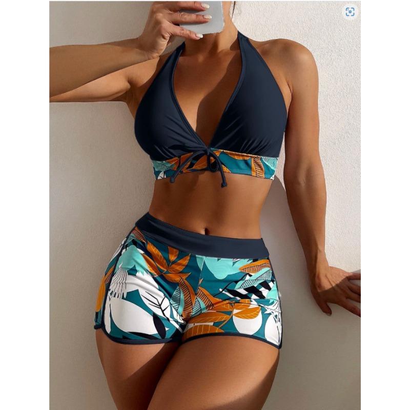 

Bikini Fashion Printed Swimsuit New Women s Neck High Waist Flat Corner Beach Swimsuit XL