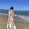 Summer high-end coffee break French seaside vacation sexy long dress ink tube top suspender fashionable two-piece set