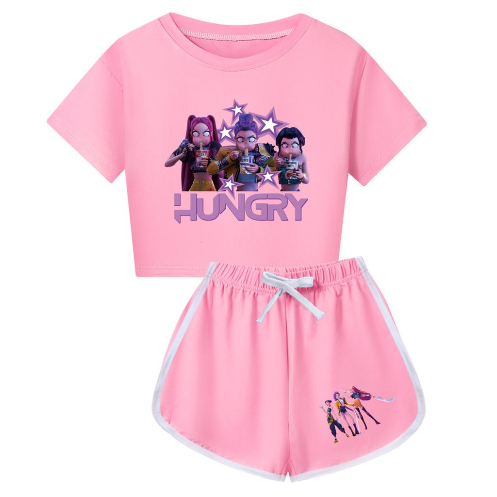 Kids Summer Sport T-Shirt And Shorts 2 Piece Outfit Tracksuit Set Short Sleeve Print Crop Tops With Clothing Set