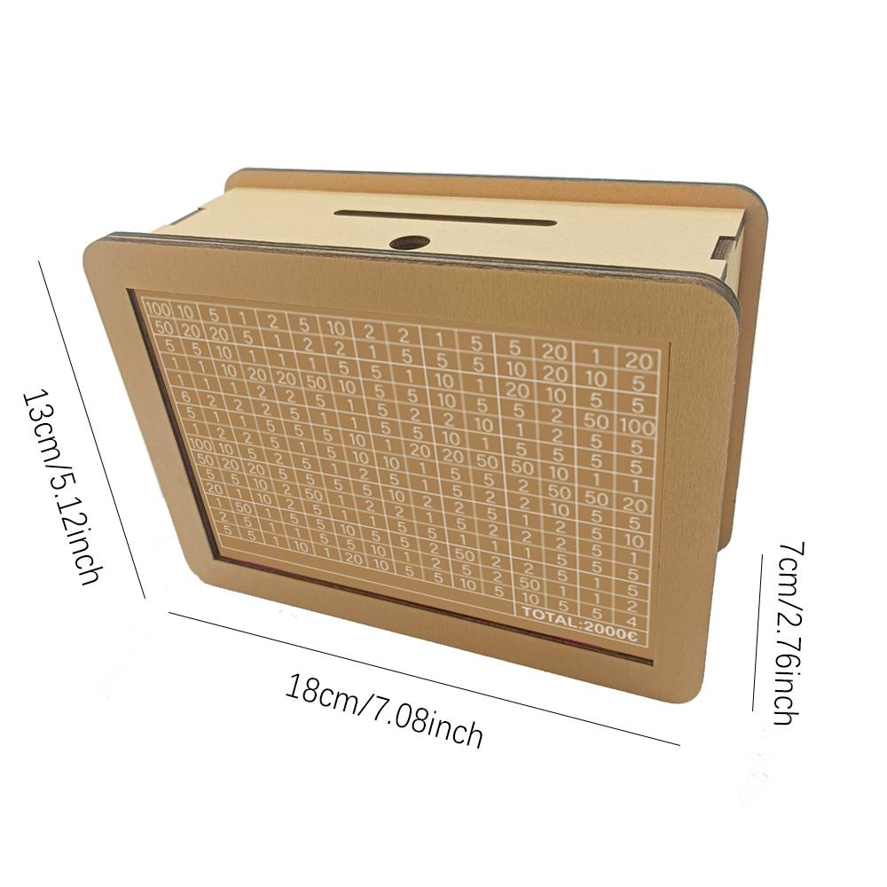 1 Stück Spardose aus Holz, Spardose aus Holz mit Währungsziel und Zahlen, Spardose aus Holz beige