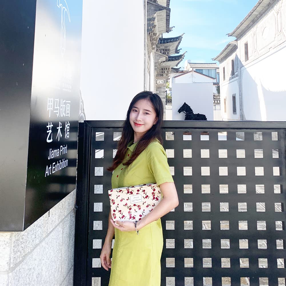 Znmeny Makeup Cosmetic Large Square Storage Travel Pouch Women's Pouch, Pouch, Capacity, Cute, Stylish, Pouch, Portable, (Red Flower)