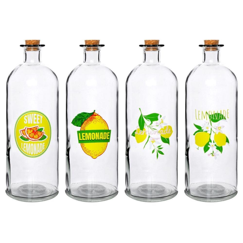 Glass Bottle with Cork for Lemonade, Liqueur, Wine, Juice, Water 1L