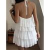 European summer new neck chiffon temperament short cake skirt off-the-shoulder sleeveless dress women