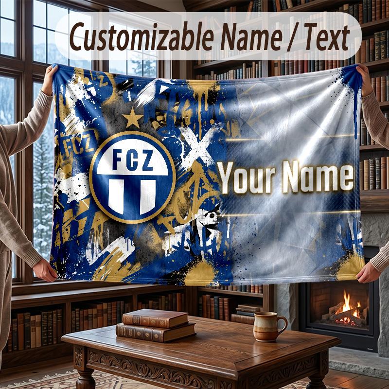 Custom Name Flannel Throw Blanket FC Zürich Pattern Warm Home Decoration