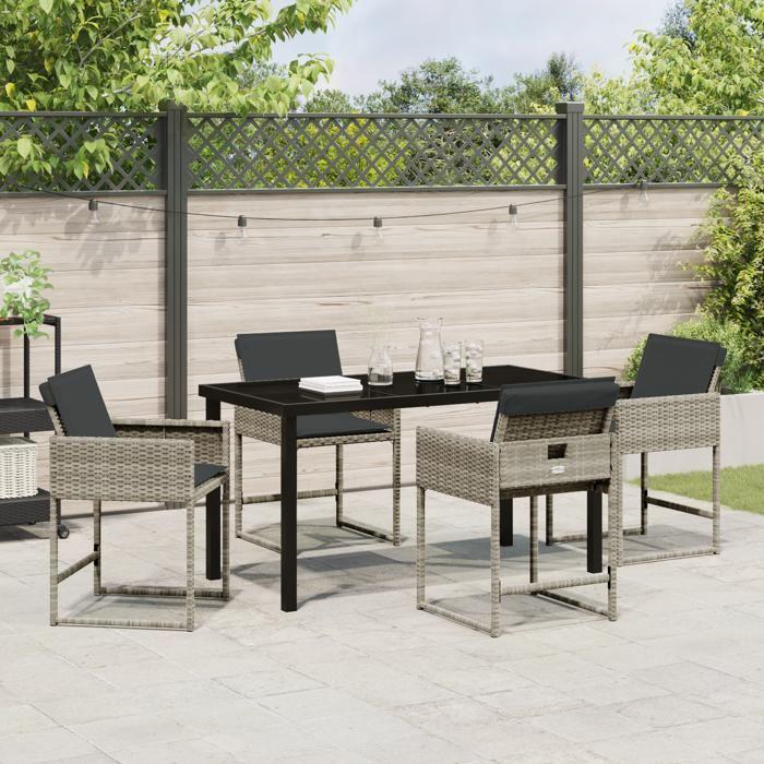 VidaXL Ensemble de salle à manger de jardin 5 pièces avec coussins en rattan poly gris clair 3380025