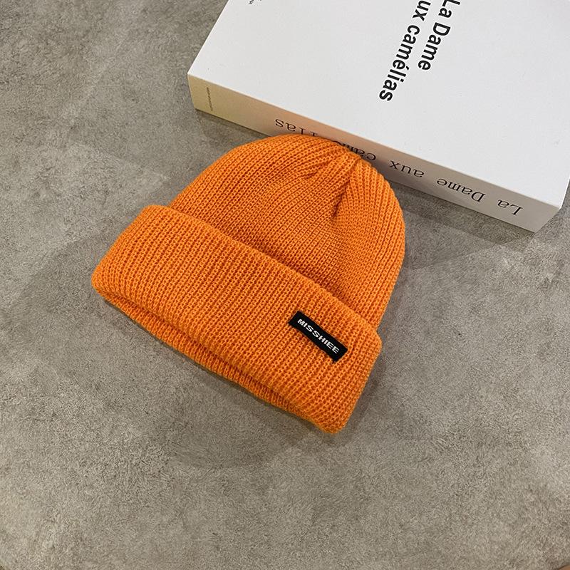 Knitted Wool Hat Children Autumn and Winter Trendy Brand Versatile Sticker Letter Melon Fur Hat Winter Warm Man