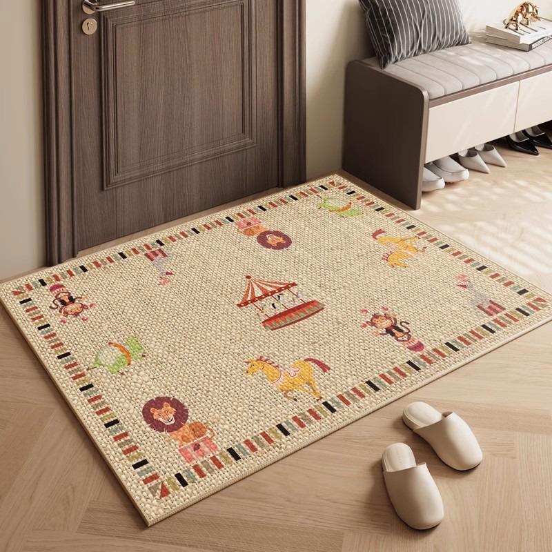 Home Entrance Doormat Modern Log Style Non-Slip Porch Floor Mat Japanese Imitation Linen Door Dust Removal Wear-Resistant Carpet