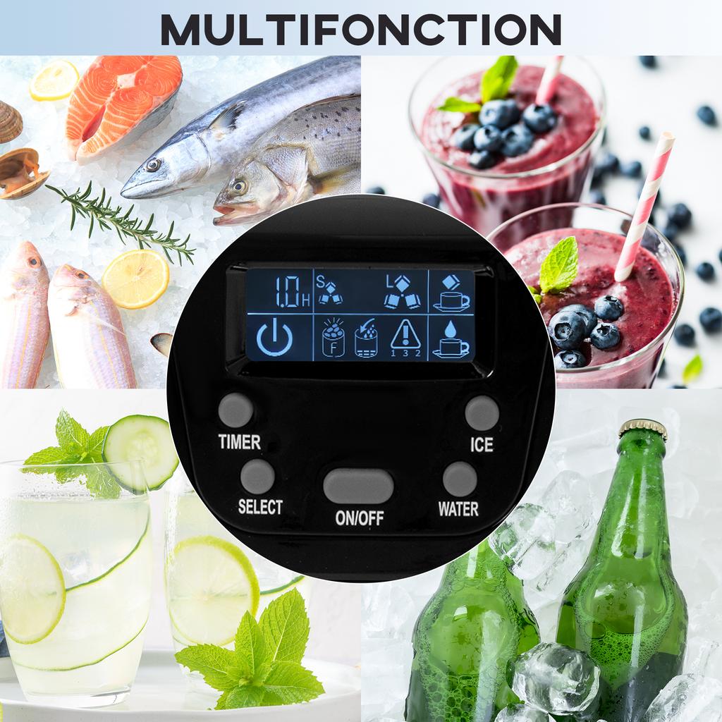 Ice Maker with Water Dispenser, Ice Maker, 12kg In 24h, 9 Ice Cubes In 6-10 Minutes, 25.2x38.9x36.3cm, Black