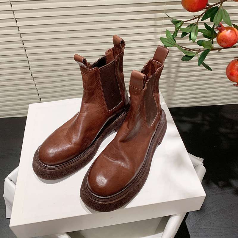 Krazing Pot Cow Leather Autumn Winter Shoes Round Toe Med Heels Slip On Concise Style Women Ankle Boots