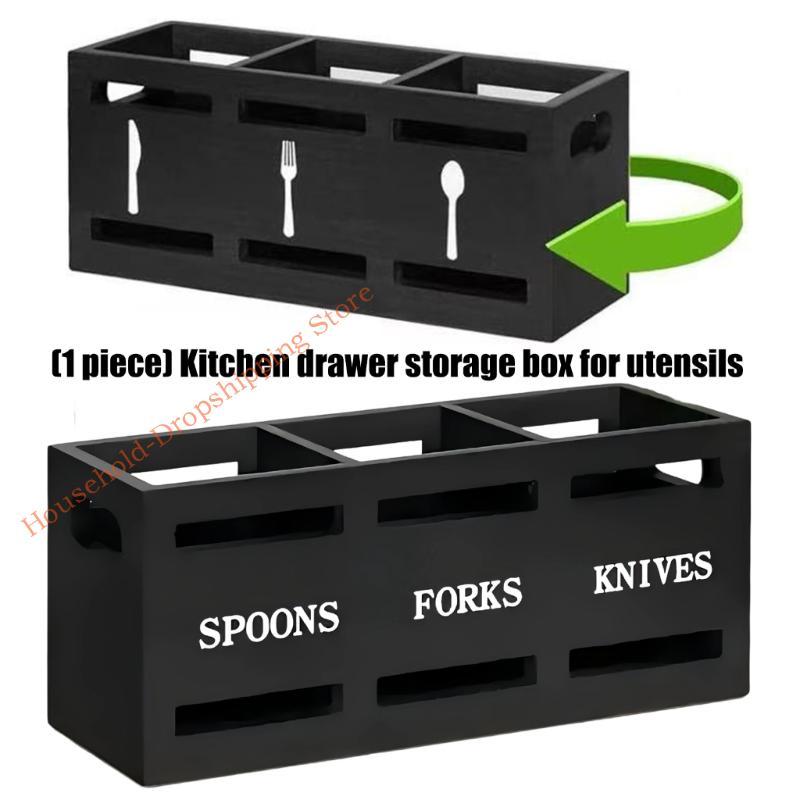 Practical Wooden Cutlery Box Protects Countertops Wooden Utensil 85AD