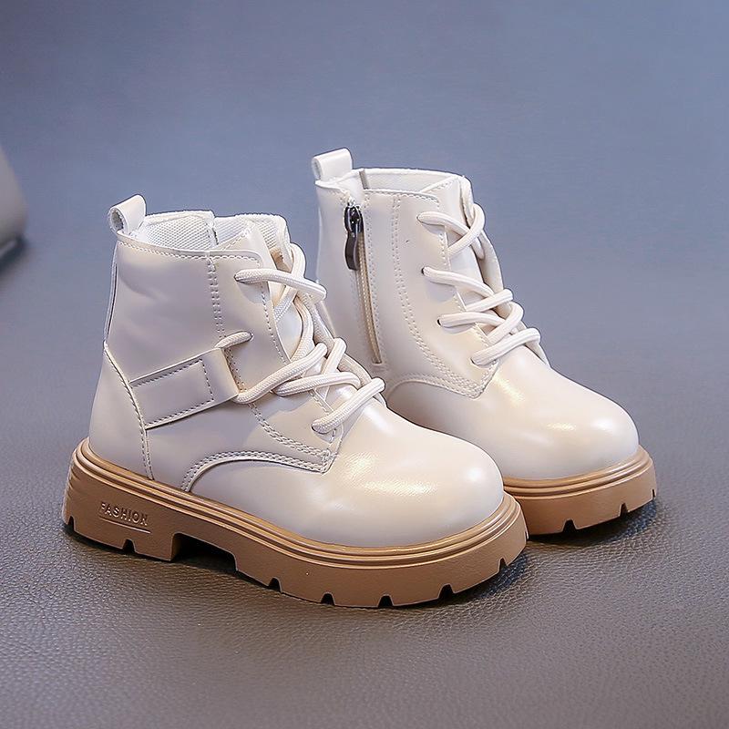 Girls' Handsome Leather Boots Fashionable and Comfortable Leather Shoes Fashionable and Versatile Short Boots Plush Cotton Boots