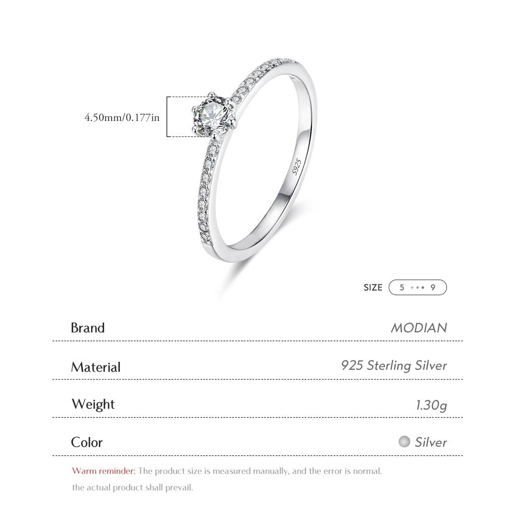 Modian Solide 925 Silber Einfache Runde Klare Zirkonia Fingerringe Für Frauen & Mädchen Klassisch Hochzeit Statement Feiner Schmuck Geschenk