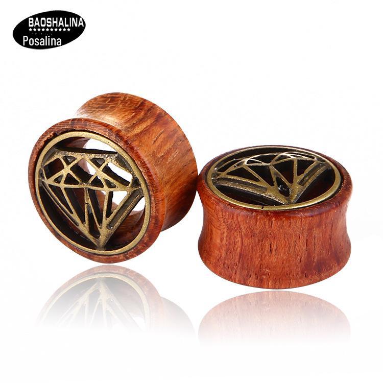 Evropské a americké retro slitinové náušnice s diamanty a dřevem - Trendy, vysoce kvalitní, žádané šperky