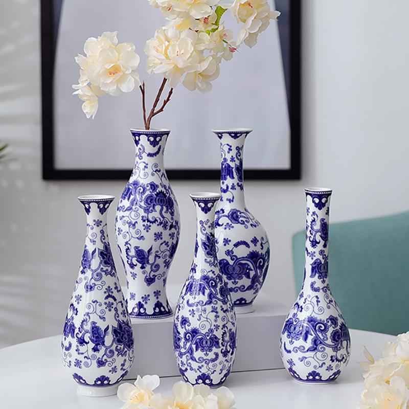 Chinese Blue and White Porcelain Vase Ceramic Flower Arrangement Container Home Decor Living Room Dining Table Hydroponic Vase