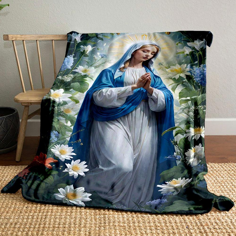 

Virgin Mary Praying Floral Blanket Printed Blanket for Living Room Bed Couch lunch break Soft Cozy Blanket for Friend s festival Gift 80cm x 120cm