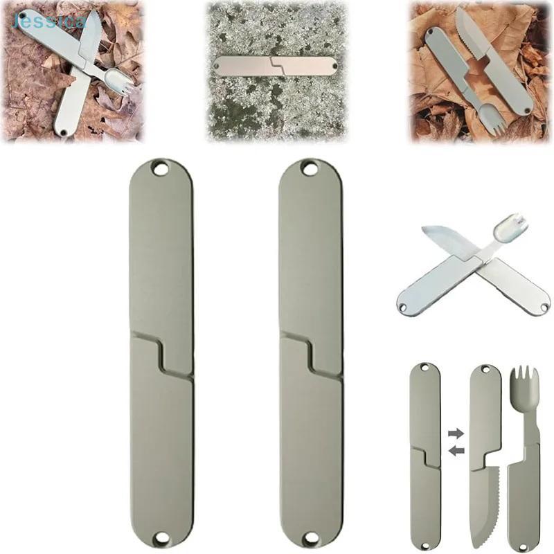 Edelstahl 2-in-1 Campingbesteck Messer und Gabel Set Rostfrei Multifunktionale Utensilien