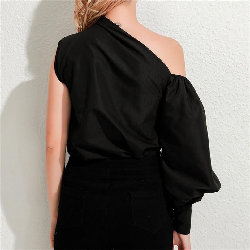 Women Fashion One-sleeve Loose and Thin Casual Slim Shirt Chic Solid Color Long-sleeved Asymmetrical Shirt