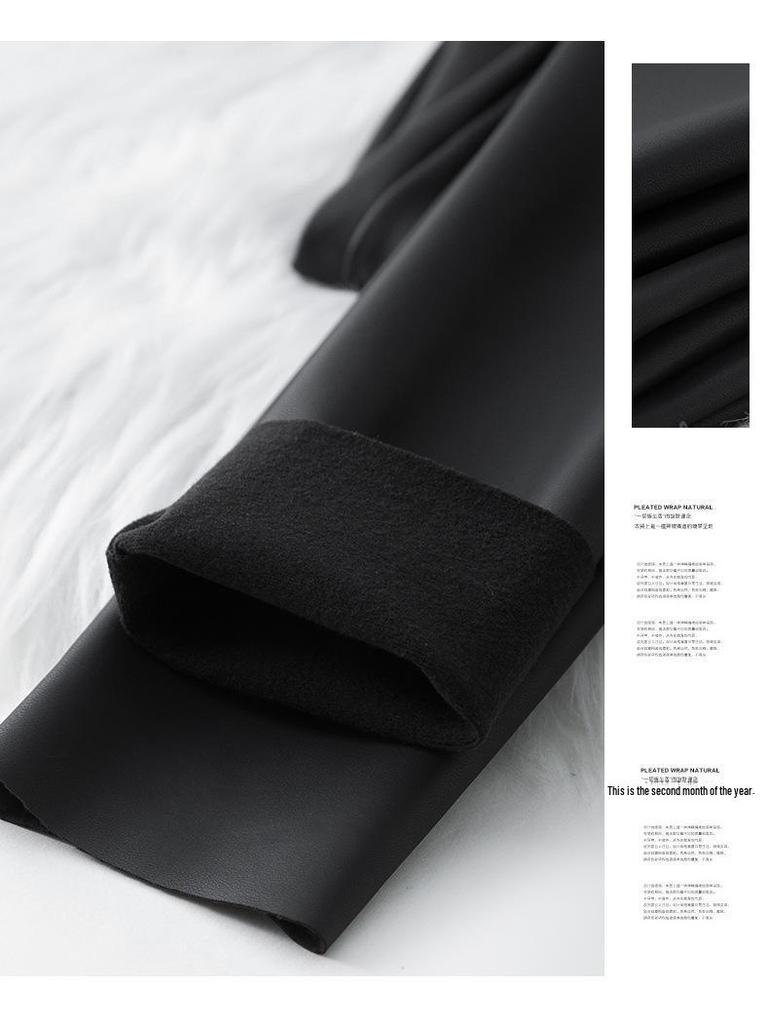 Nové podzimní/zimní legíny s vysokým pasem z dětské PU kůže, zateplené fleecem