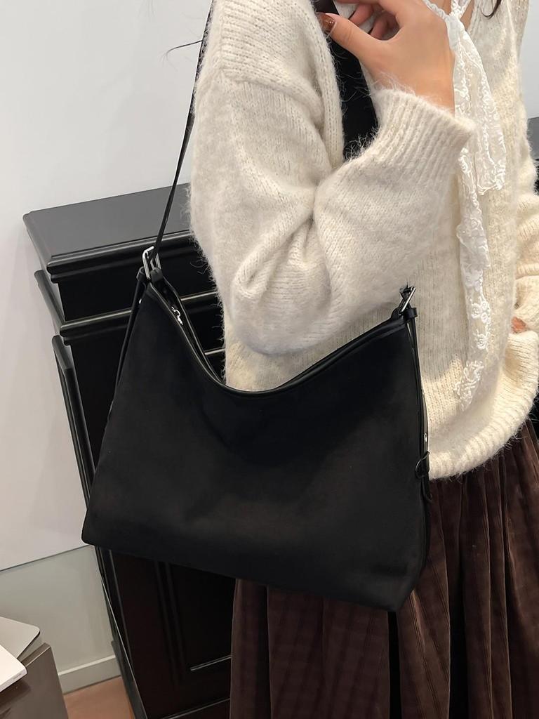 Women's Frosted Suede Retro Tote: Winter Underarm Shoulder Bag with New Textured, Simple Fashion Design