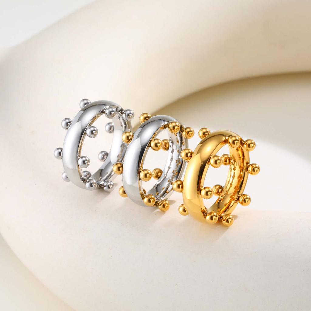 Trendy Stainless Steel Mix Color Mini Ball Ring for Women, Vintage Gold Plated Finger Rings, Party Luxury Jewelry Gift
