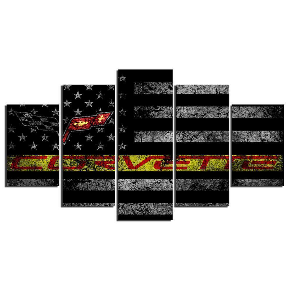 

No Framed Canvas 5Pcs Corvette Chevy Flag Rustic Fall Art Posters Pictures Home Decor Paintings Decorations 20x35 20x45 20x55cm