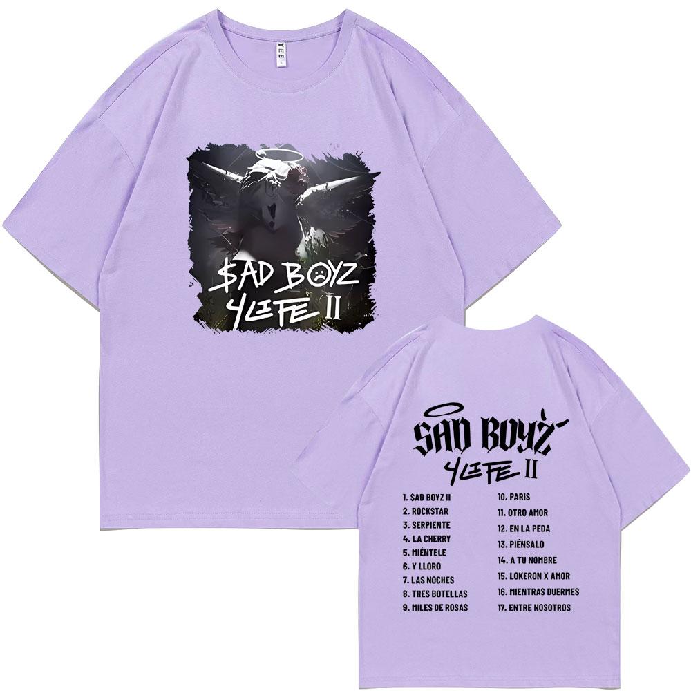 Junior H Sad Boyz 4 Life Album Double Sided Print T-shirt Men Women Clothing Fashion Oversized T Shirts Men's Hip Hop Streetwear