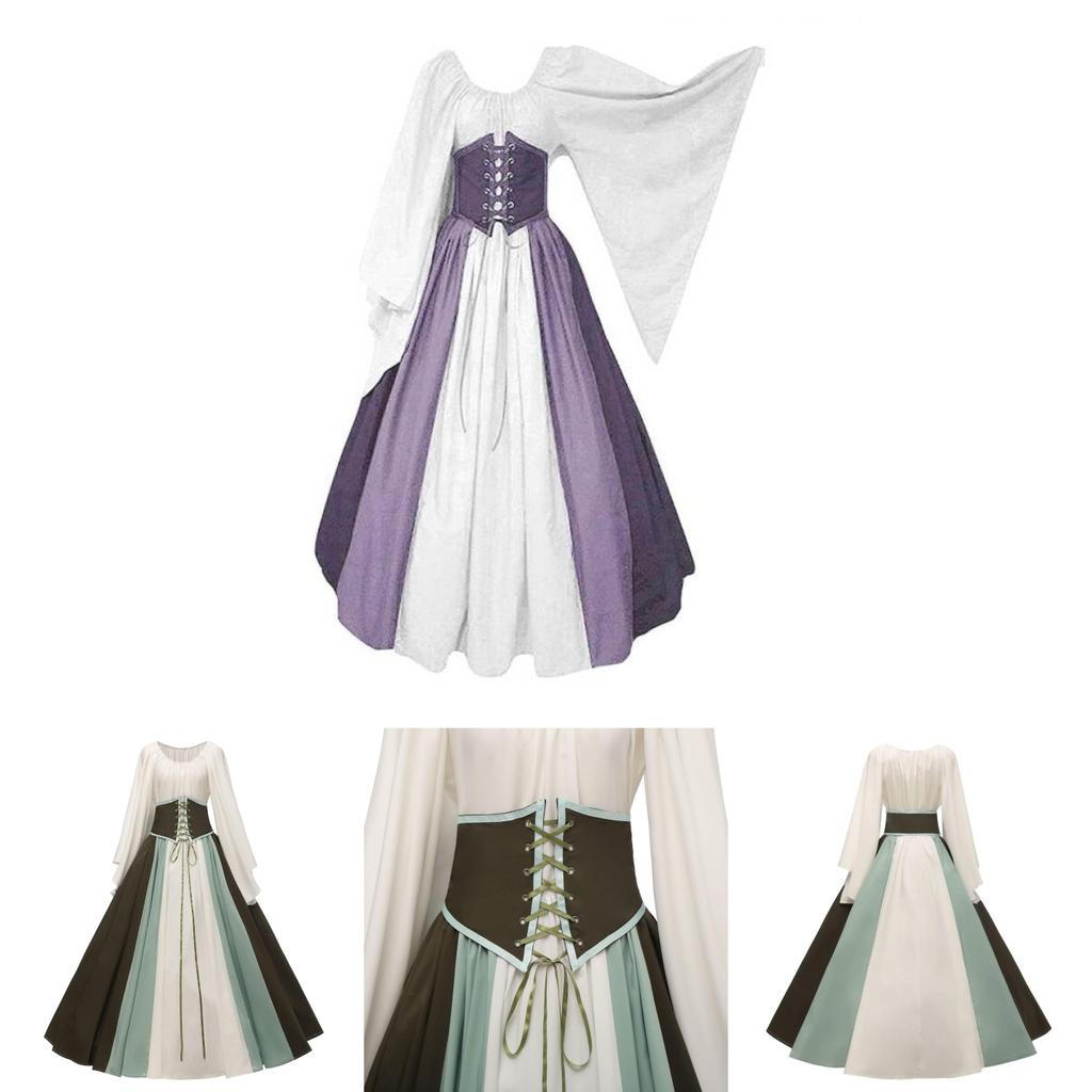 Renaissance Medieval Women's Long Dress Halloween Costume Stage Performance Retro Clothing