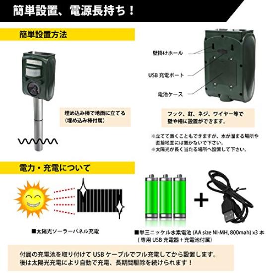 NO NO NO Pest Control Pest and Bird Repellent with Infrared LED Solar and Pest Device, Sensor, Ultrasonic, Light, Waterproof, Charging, Cat, Mice,