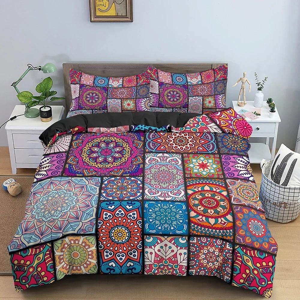 2/3Pcs Ethnic Mandala Bohemian Comfortable Duvet Quilt Cover Pillowcase Bedding Set Children Bedroom Decoration Home Textile