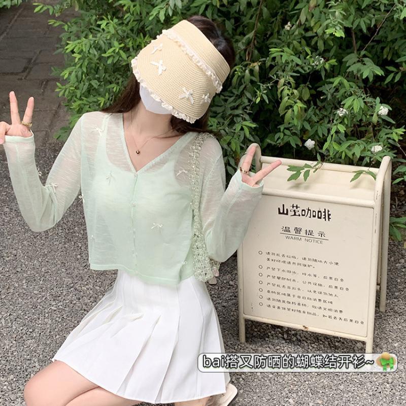 

Летний трикотажный кардиган из ледяного шелка с защитой от солнца, приталенный, универсальный, с бантом, тонкая шаль, накидка, весенняя женская одежда One Size