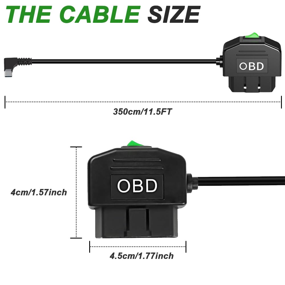 Xiatiaosann OBD Power Cable for Dash Camera, OBD2 To Type C Direct Charging Cable