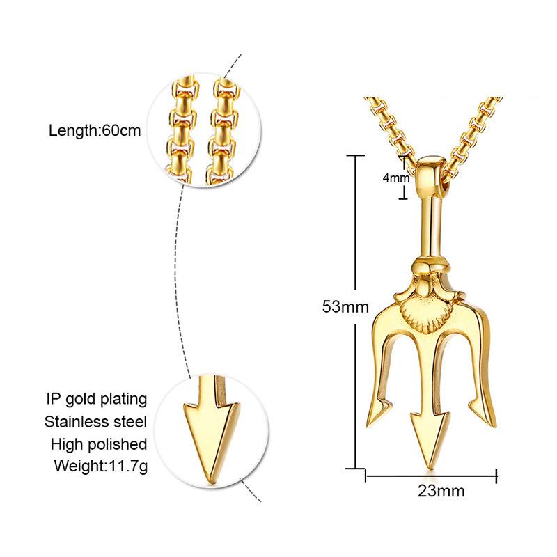 Stainless Steel Trident Pendant Necklace For Men Hip Hop Punk Style Boy Gifts Gold Color 60mm Chain Fahion Jewelry Wholesale