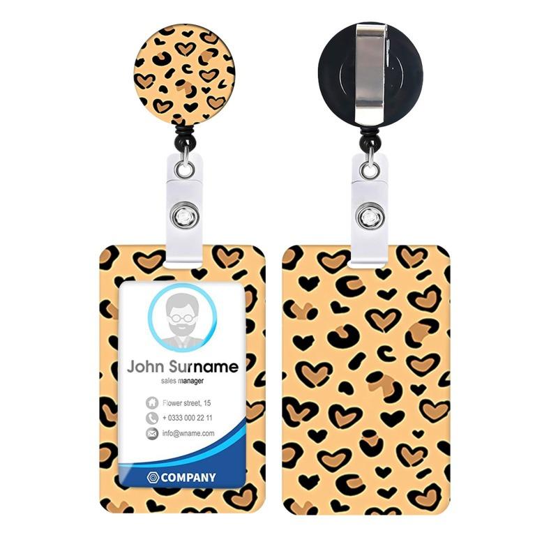 1PCS Classic Leopard Fashion Women Card Holder Cover Colorful Retractable Badge Reel Nurse Doctor Exhibition ID Card Clips Badge