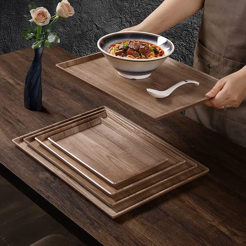SHALL Melamine Rectangular Wood Grain Serving Tray (Set of 2)
