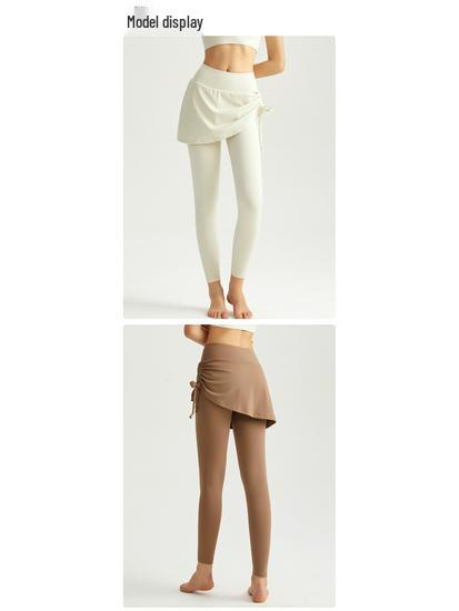 Ruffled High-Waist Yoga Pants with Skirt Overlay – Quick-Dry, Butt-Lifting, Anti-Embarrassment Design for Running, Dancing, and Sports.