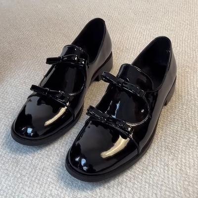 Zapatos Casuales Planos de Boca Baja para Mujer Redondos sin Cordones Mocasines para Mujer Color Sólido Lazo Plano Charol Suela MUJER