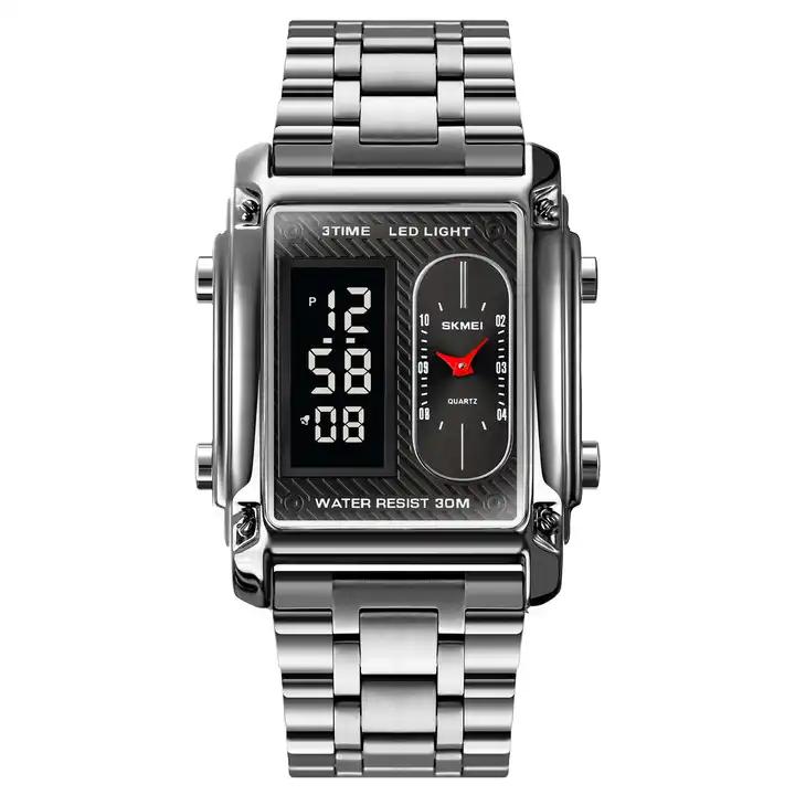 SKMEI 1868 Neuankunft 3ATM Wasserdicht Digital Einzigartig Chrono Relogio Mode Elektronisch Stahl Leder Uhren für Herren