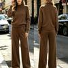 High-necked twist sweater set Women's loose sweater High-waisted wide-leg pants Two-piece set Lazy wind casual set