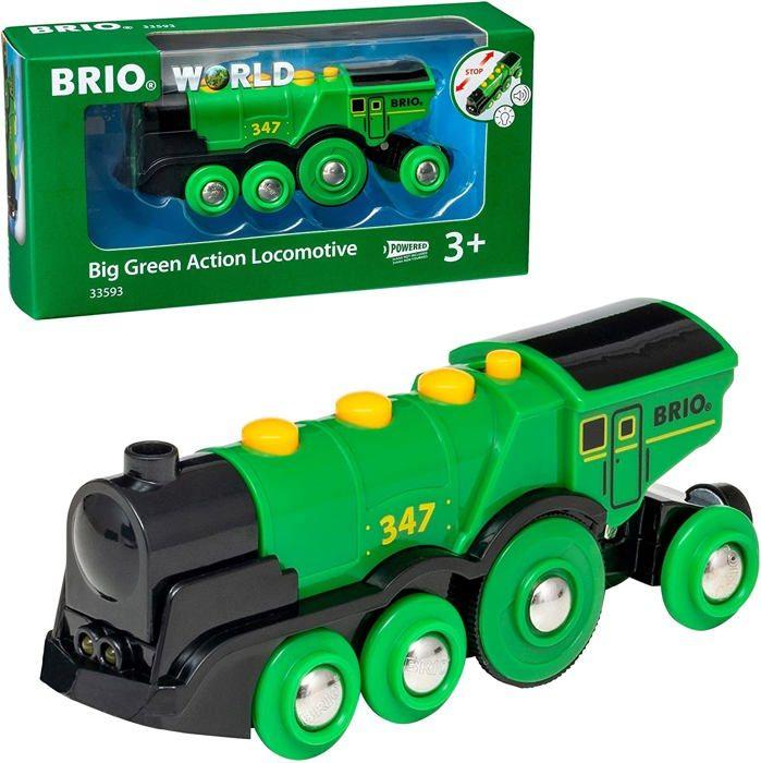 Powerful Green Battery-Powered Locomotive - BRIO - Wooden Train Track - Sound Accessory & Light - From 3 Years Old