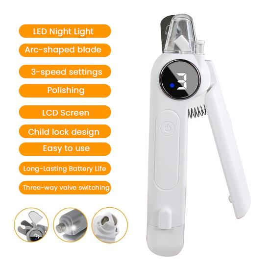 Tagliaunghie e Lima per Unghie per Cani 2 in 1 Ricaricabile via USB Trimmer Elettrico per Unghie per Animali Domestici con Luce LED Strumento Silenzioso per la Toelettatura per Cani di Taglia Grande Media Piccola Gatti
