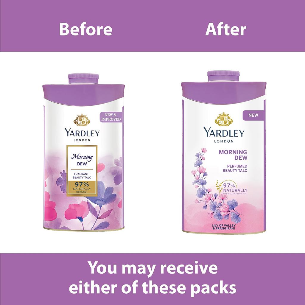 Yardley London Morning Dew Perfumed Talc for Women 250g Silky Smooth Fresh Fragrant Body Powder