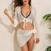 European Style Women's Long Sleeve Lace Cardigan Split Bikini Four-Piece Swimsuit 2026