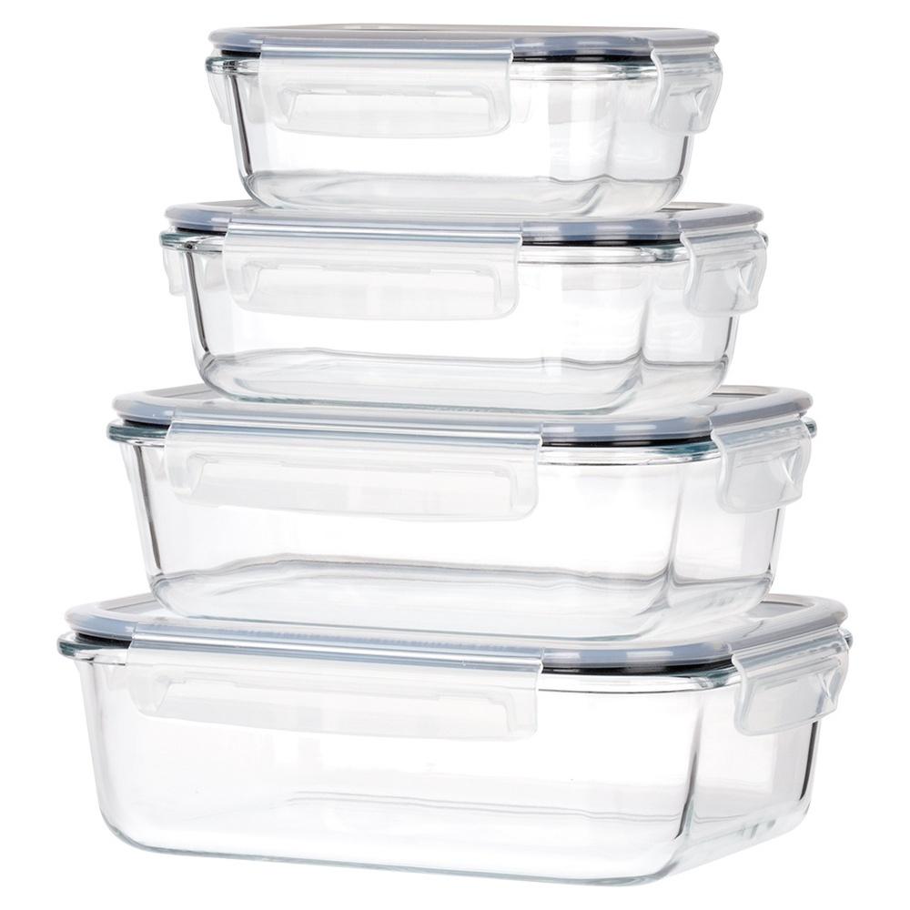 4X Heat-Resistant Glass Kitchen Food Containers Set
