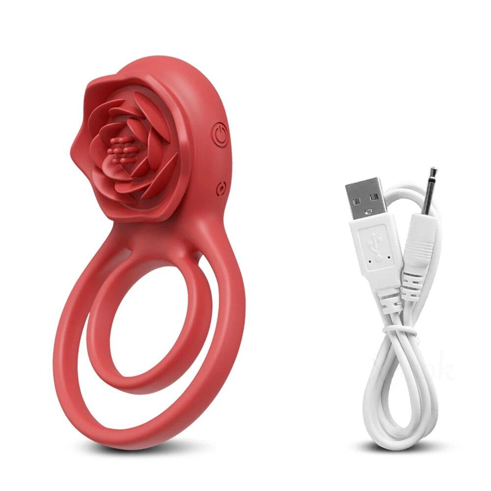 Rose-Toy Cockring Vibrator for Men and Woman Wireless Remote Control Penis Rings Delay Ejaculation Sex Toys for Male Cock Rings